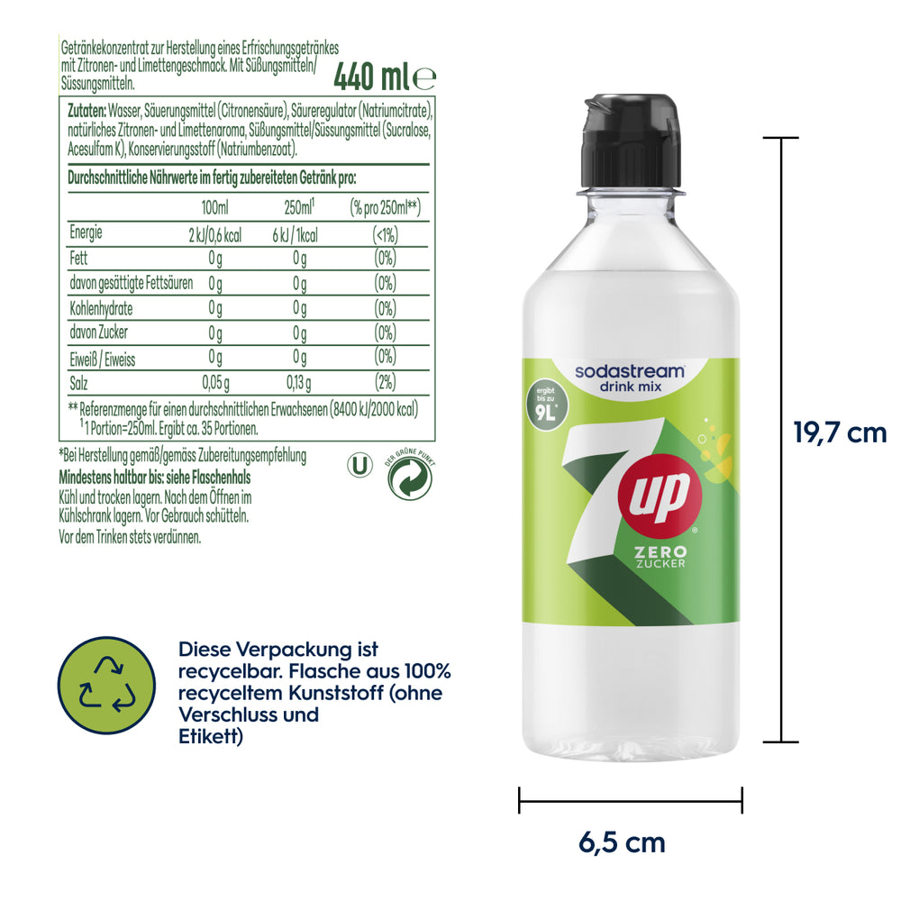 7up Zero Zucker Sirup drink mix 440 ml
