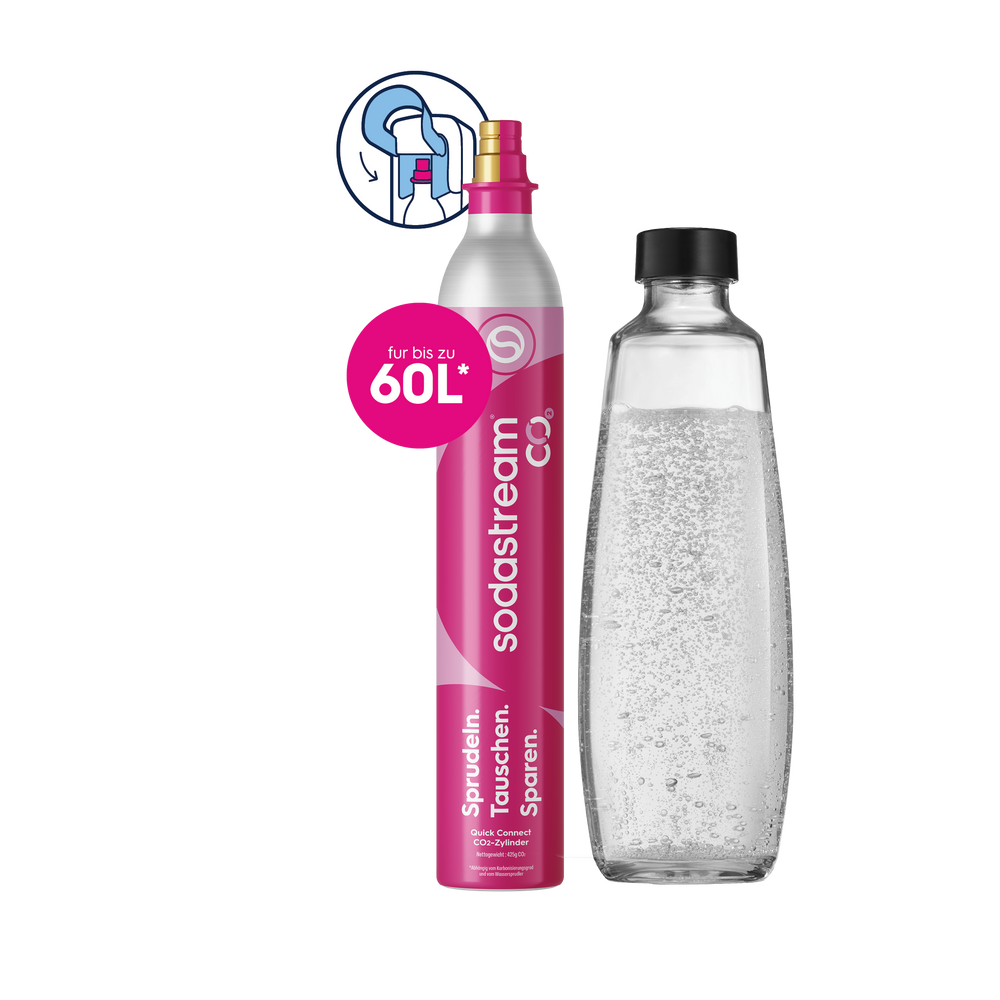 SodaStream Quick Connect Reservezylinder + 1 DUO Glasflasche – SodaStream Österreich