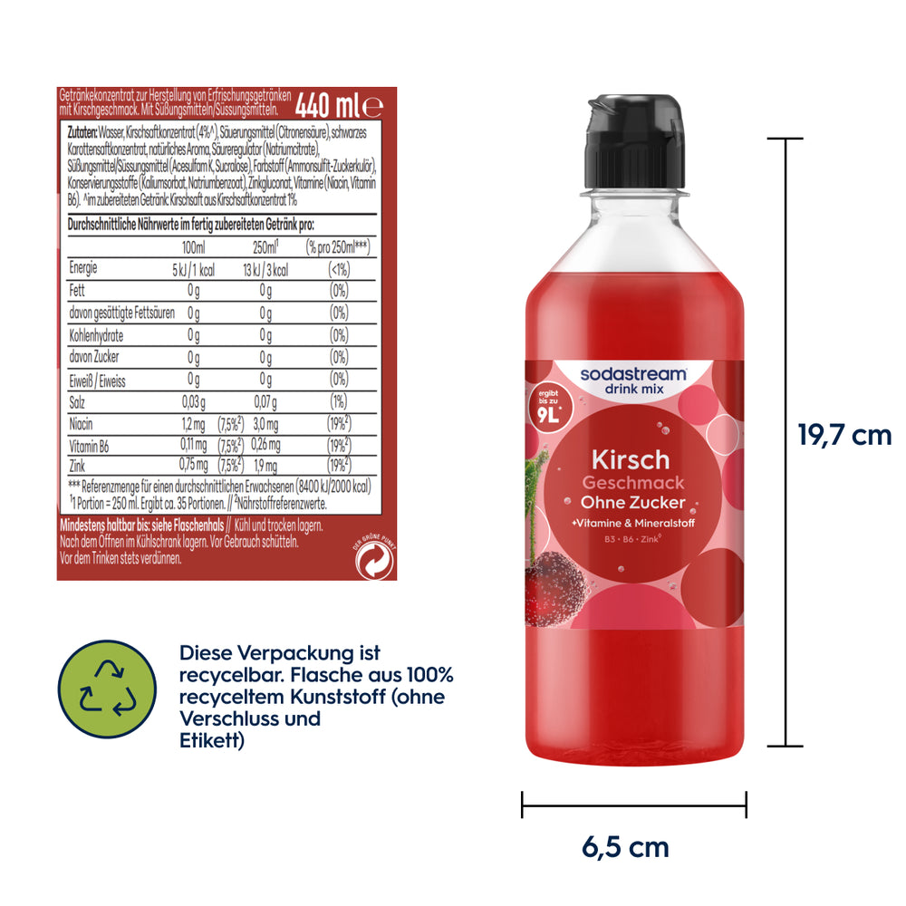 Kirsch ohne Zucker Sirup drink mix 440 ml