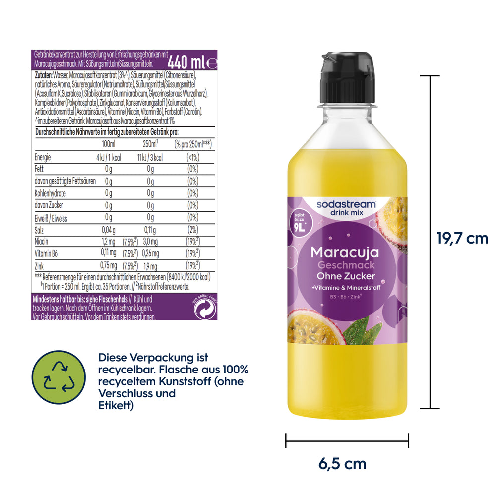 Maracuja ohne Zucker Sirup drink mix 440 ml