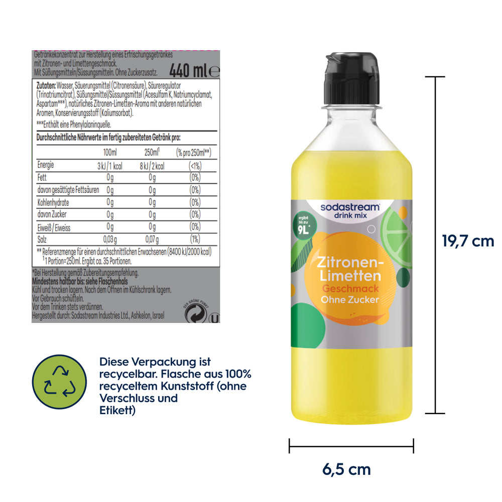 Zitronen-Limette ohne Zucker Sirup drink mix 440 ml