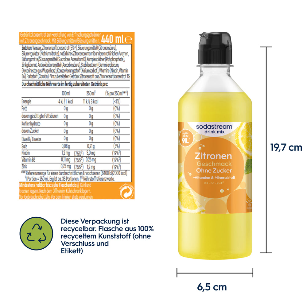 Zitrone ohne Zucker Sirup drink mix 440 ml