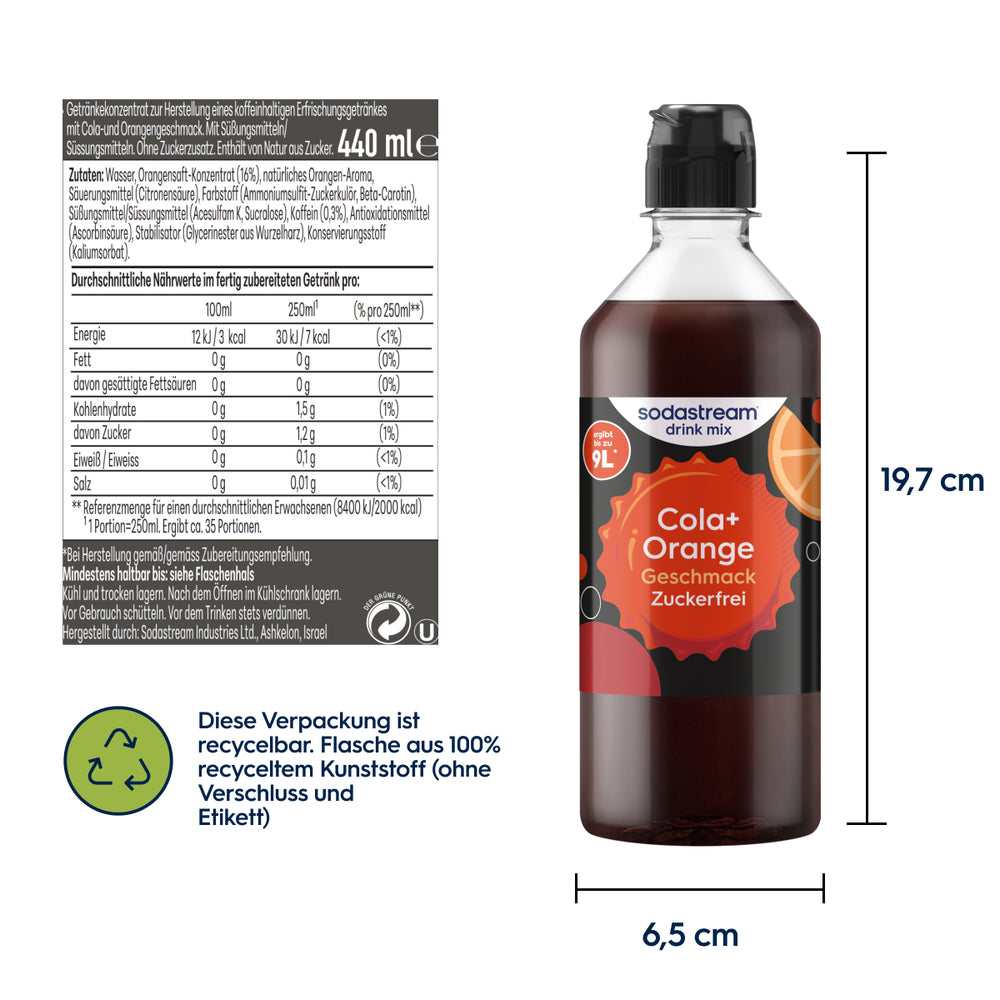 Cola + Orange zuckerfrei Sirup drink mix 440 ml