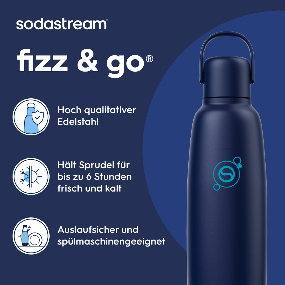 Fizz&go Edelstahl Sprudlerflasche (Blueberry) 0,9 L, 1er-Pack