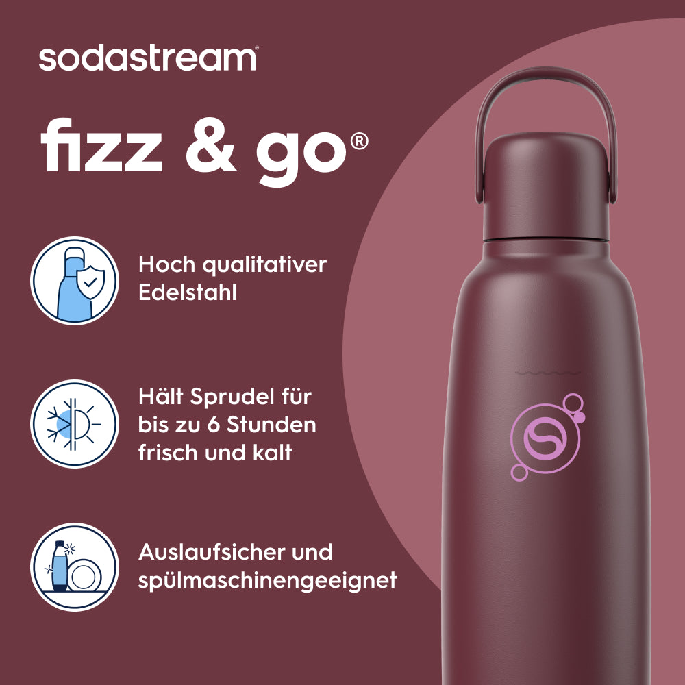 Fizz&go Edelstahl Sprudlerflasche (Pomegranate) 0,9 L, 1er-Pack