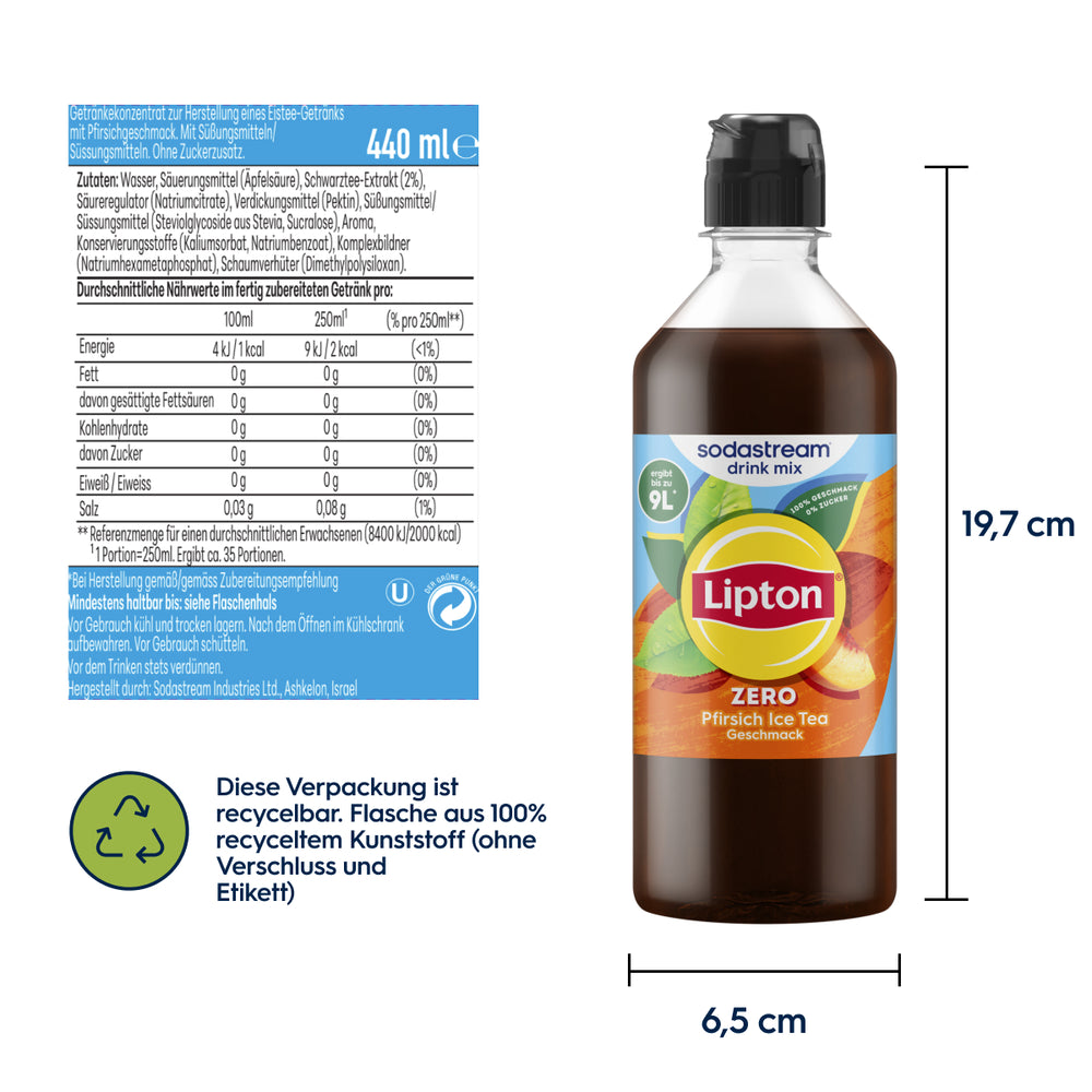 Lipton Pfirsich Ice Tea Zero Zucker Sirup drink mix 440 ml