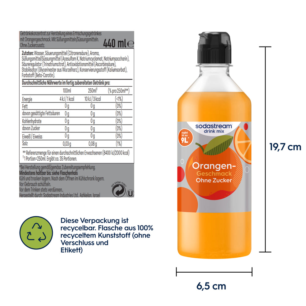 Orange ohne Zucker Sirup drink mix 440 ml